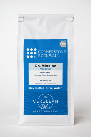 Photorealistic Cornerstone Rockwall Co-Mission Honduras 2 lb Whole Bean coffee bag mockup